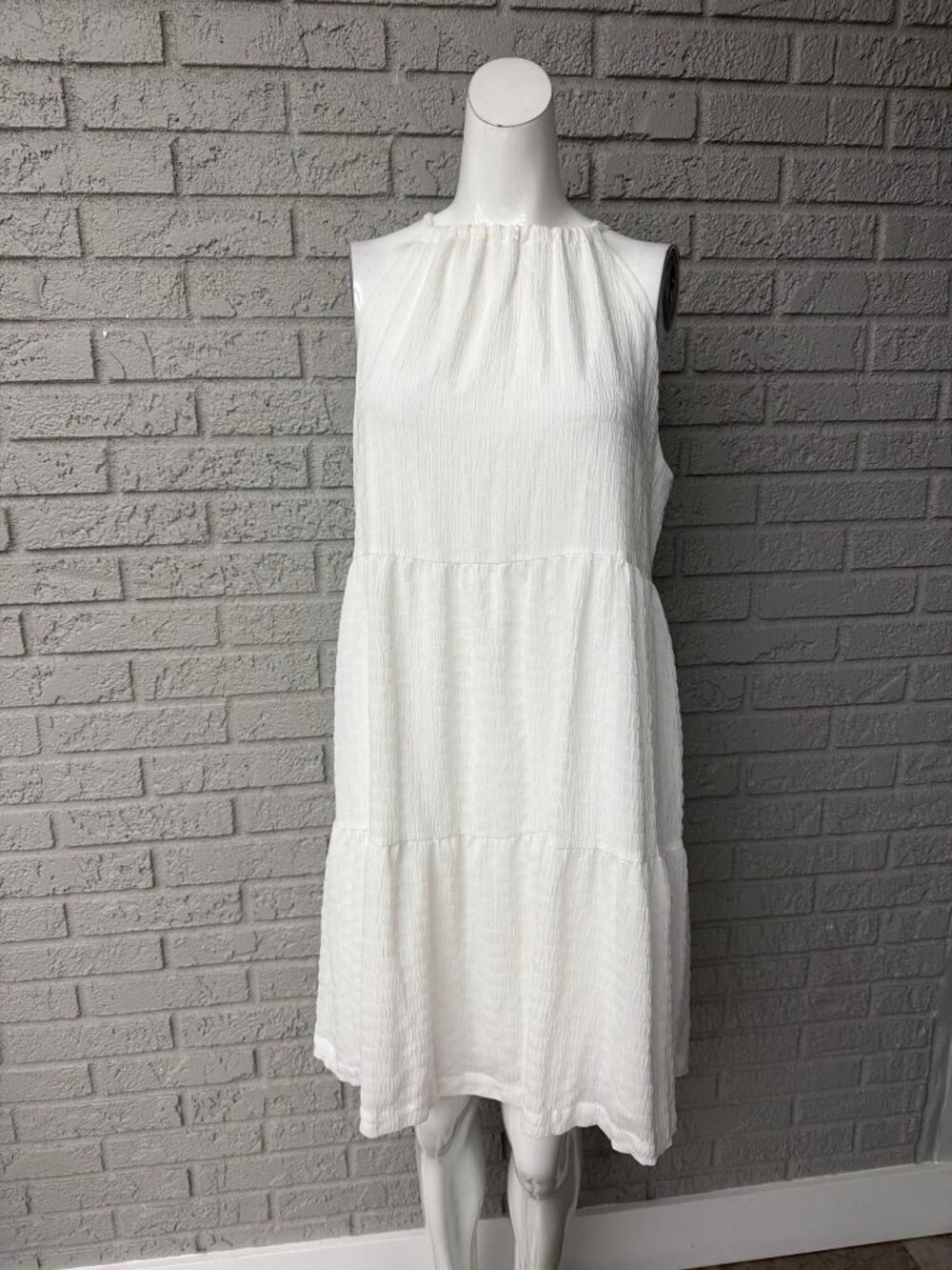 A New Day Women’s White Textured Halter Tiered Sundress Size L